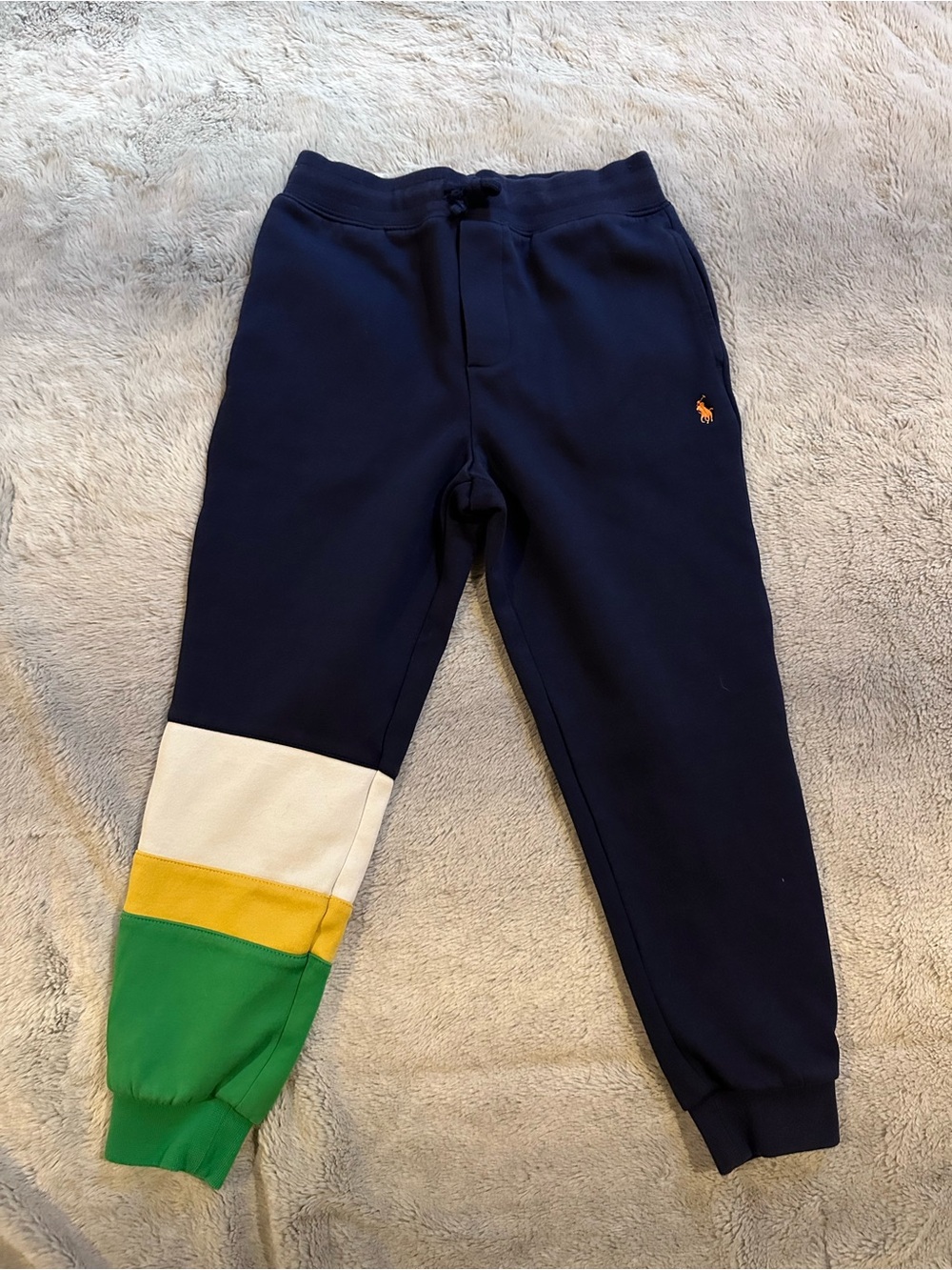 Polo Ralph Lauren Navy Sweatpants with Green, Yellow & White Colorblock Boys 7